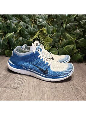Nike Free 4.0 Flyknit Running Shoes - 631053-104 - Military Blue / White - Sz 8
